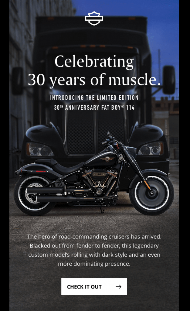 Product anniversary email by Harley Davidson