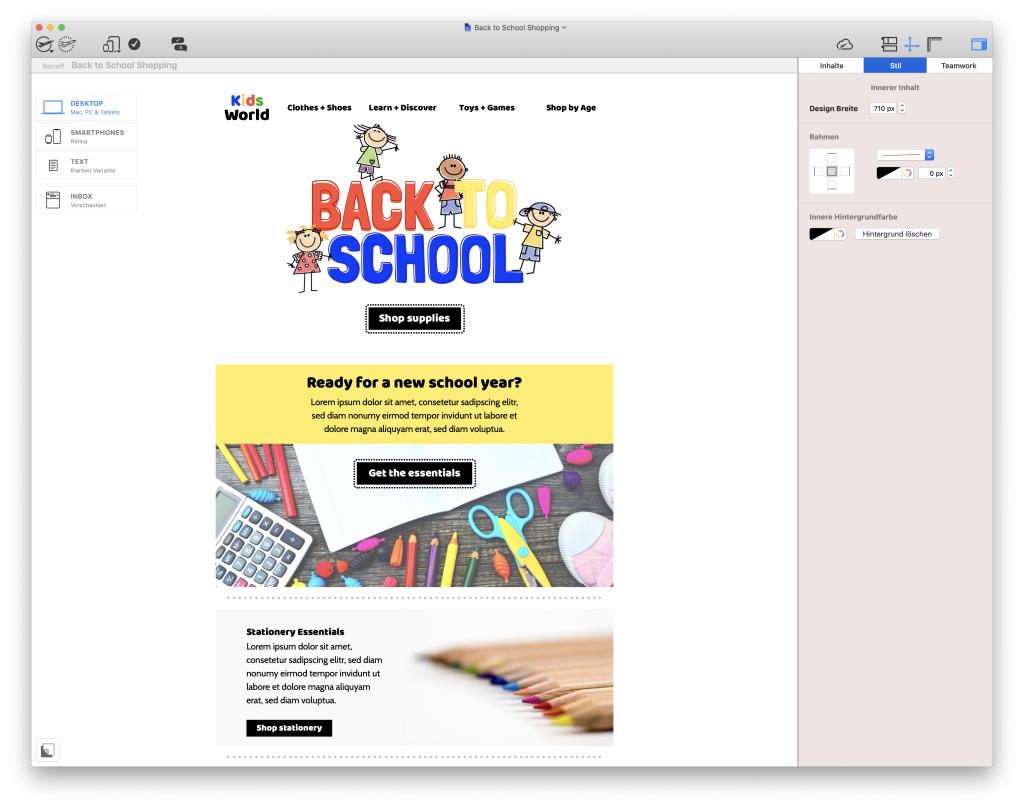 back to school email design in mail designer 365