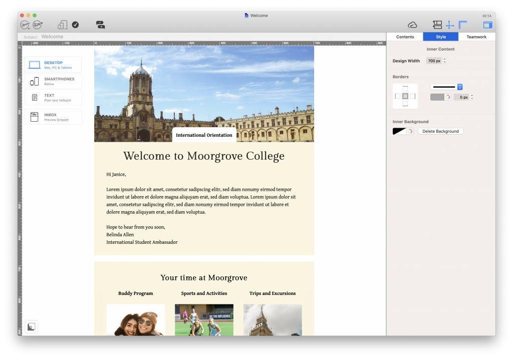 Student orientation email for colleges and universities