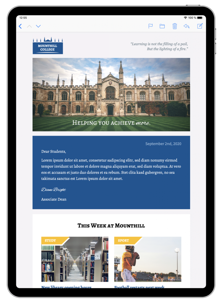 Email template for universities and schools in Mail Designer 365