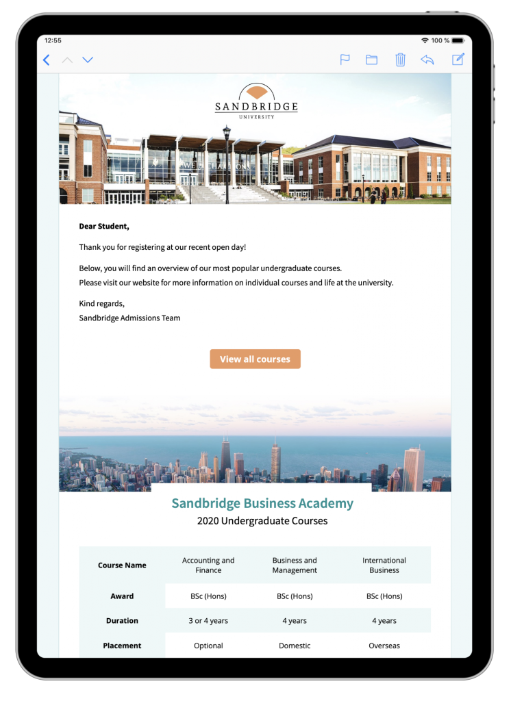 Email template for schools and universities in Mail Designer 365