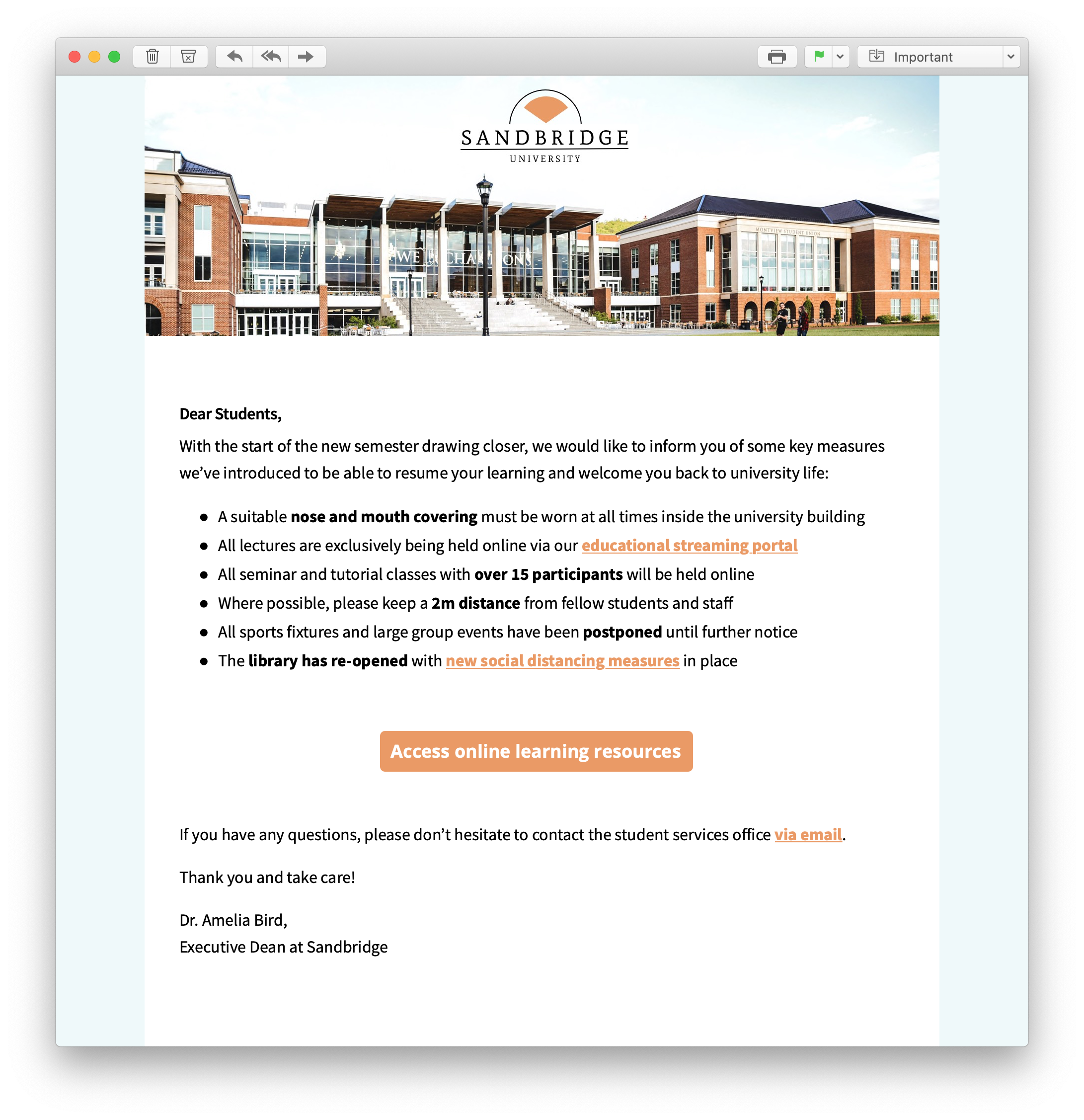 HTML email announcement for schools and universities