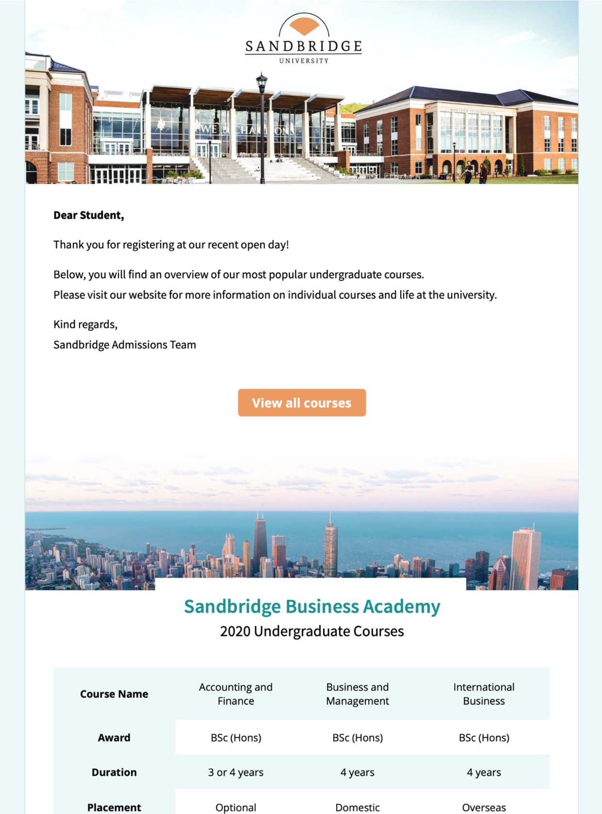 HTML email template for universities and colleges