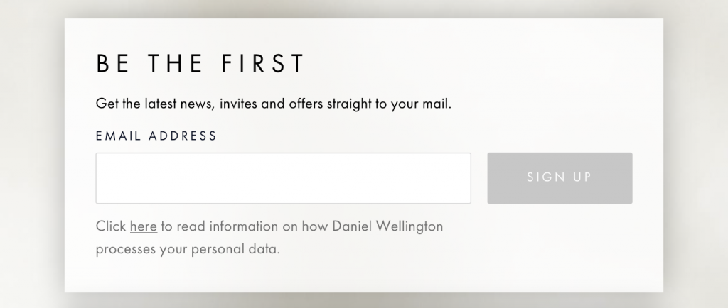 Daniel Wellington email opt in form