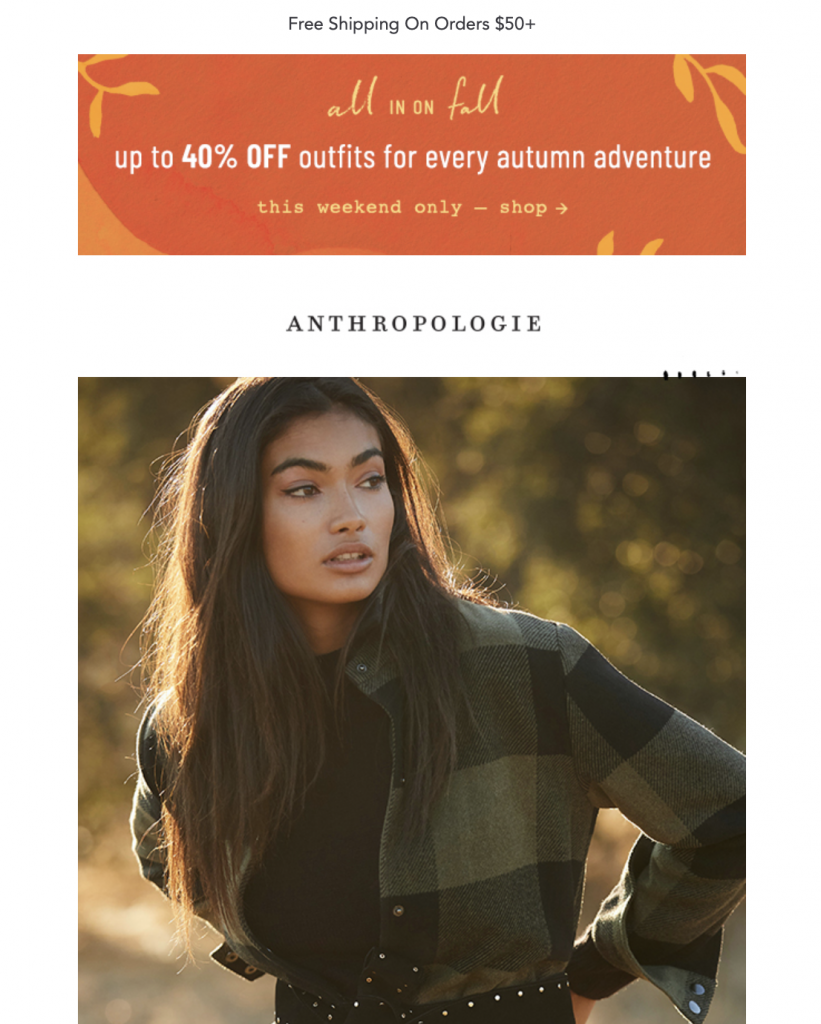 Fall email campaign by Anthropologie