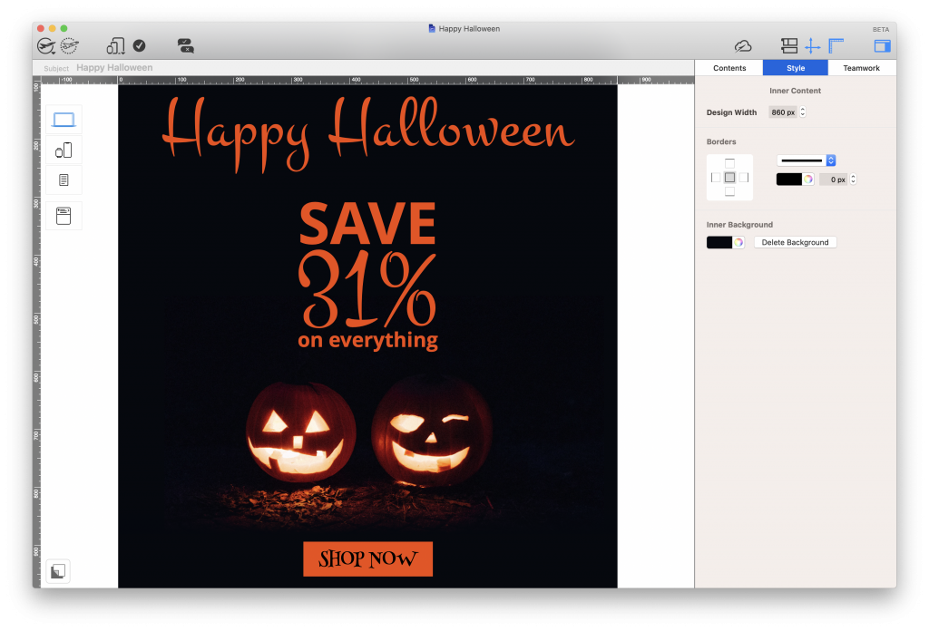 Halloween email template in Mail Designer 365