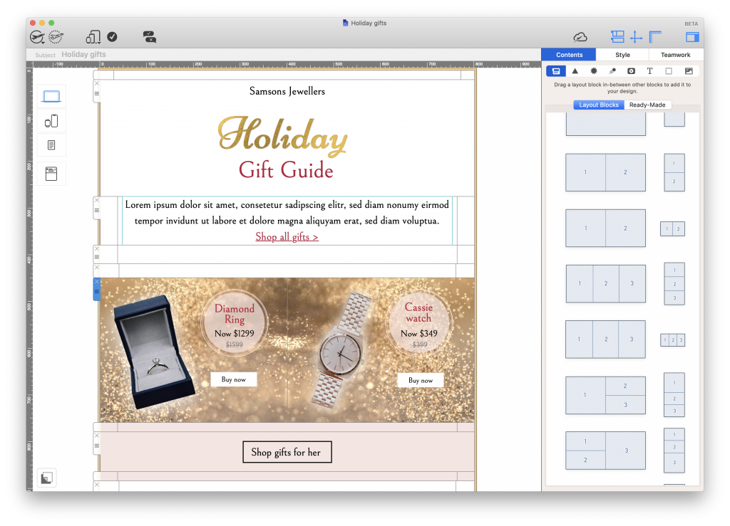 Holiday gift guide built in Mail Designer 365