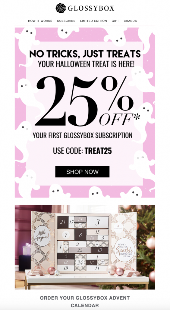Email campaign for Halloween by Glossybox