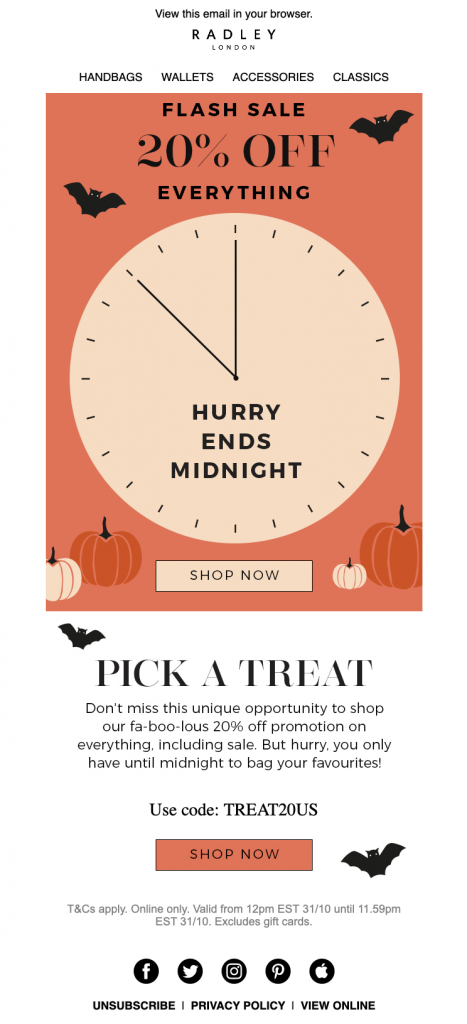 Halloween email campaign by Radley