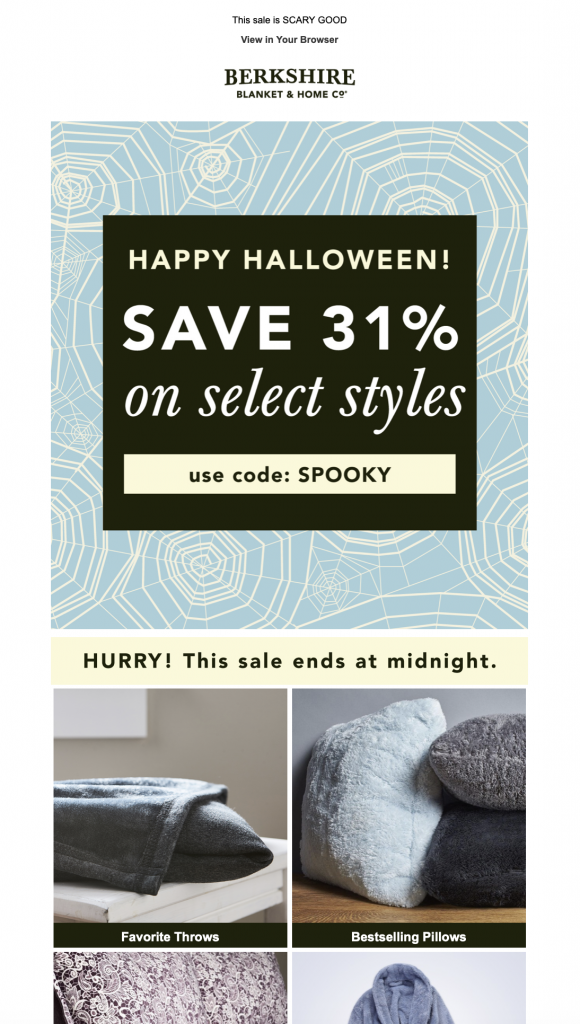 Halloween email by Berkshire Blanket & Home Co.