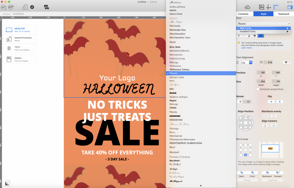 Using Halloween style web fonts in Mail Designer 365