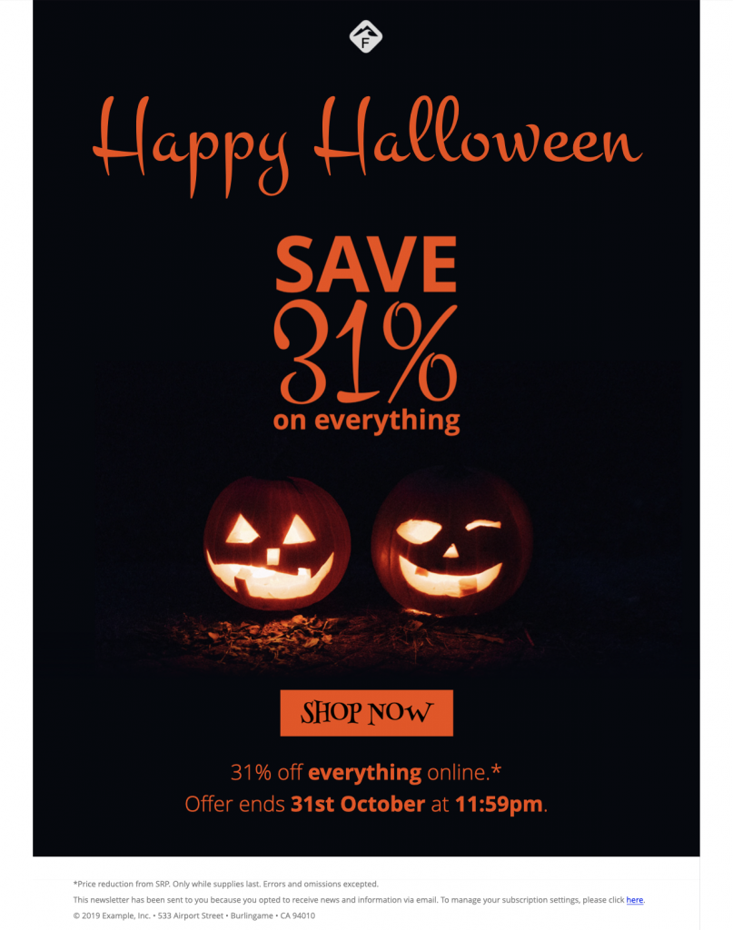 Halloween email promotion template in Mail Designer 365