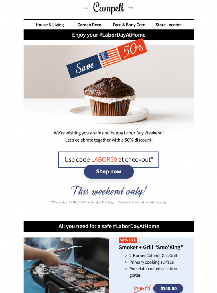 HTML email template for Labor Day sales