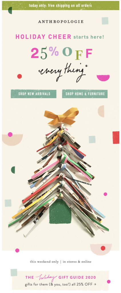Holiday email design by Anthropologie