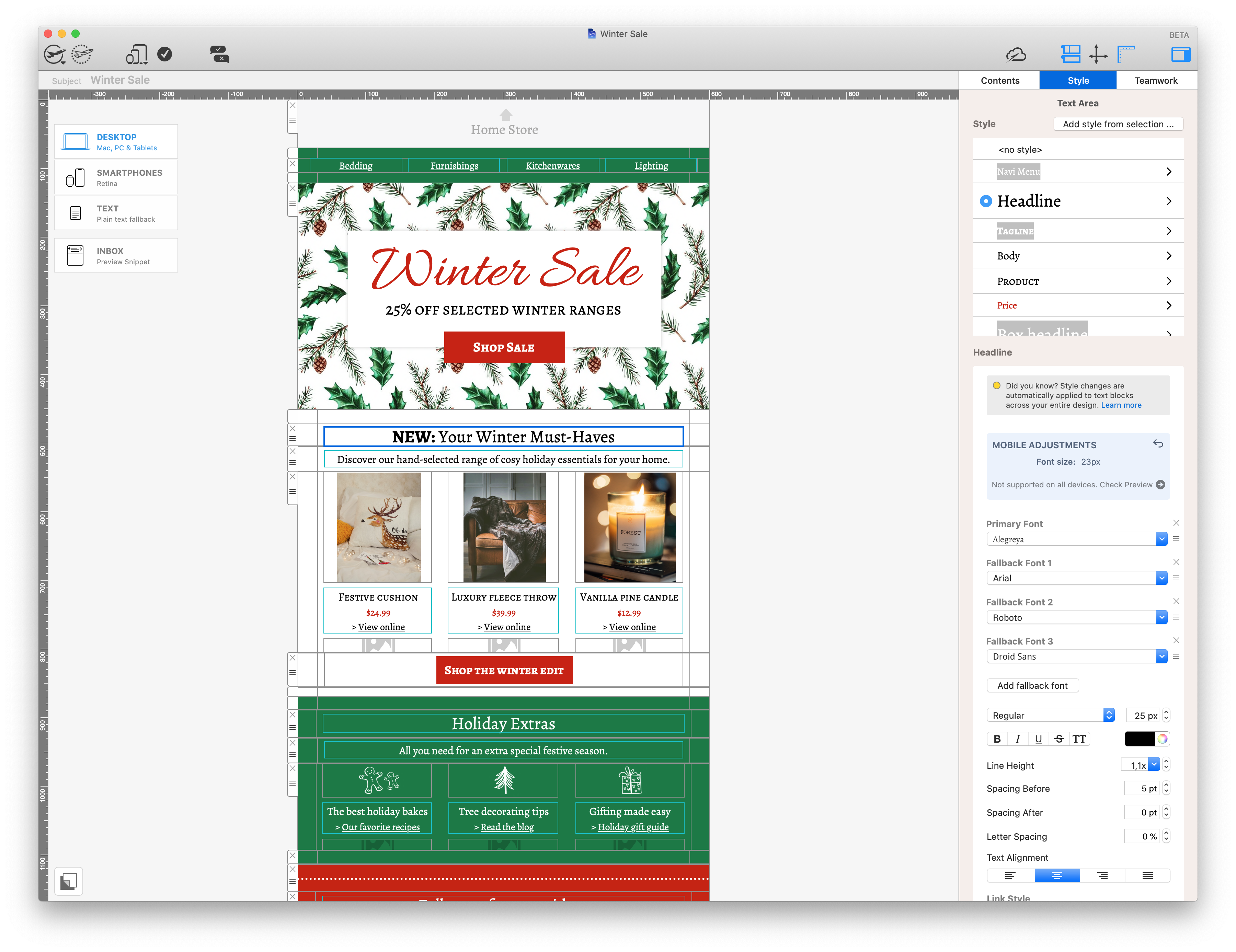 Mail Designer 365 winter sale holiday email design