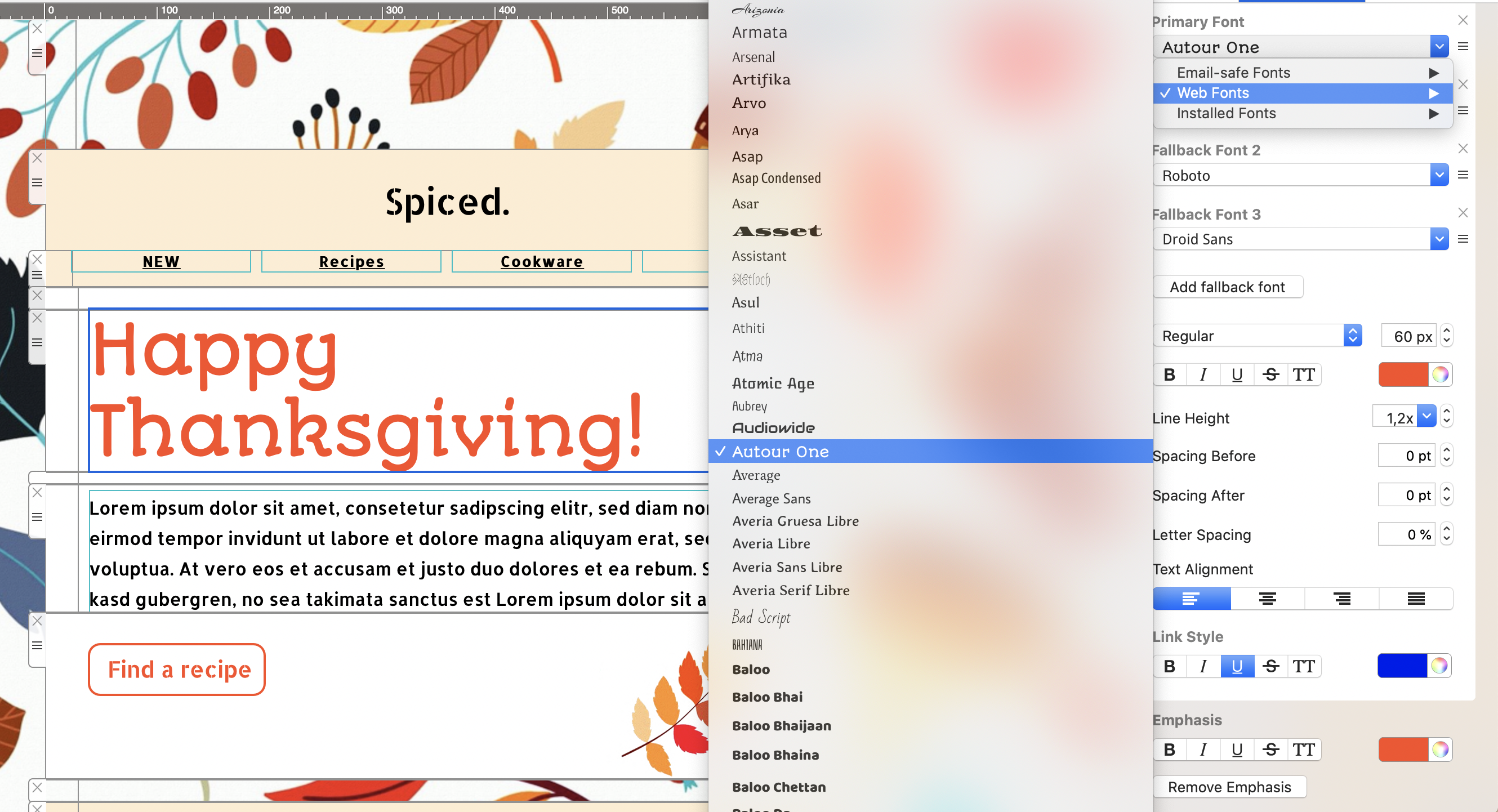 Thanksgiving email template made with Mail Designer 365