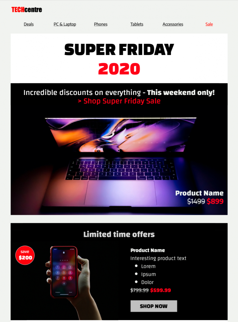 HTML email template for Black Friday promotions