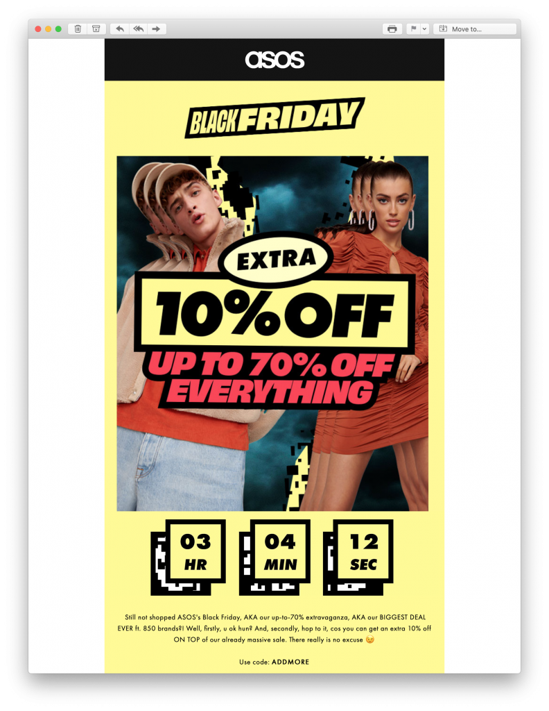 Black Friday email design with countdown timer