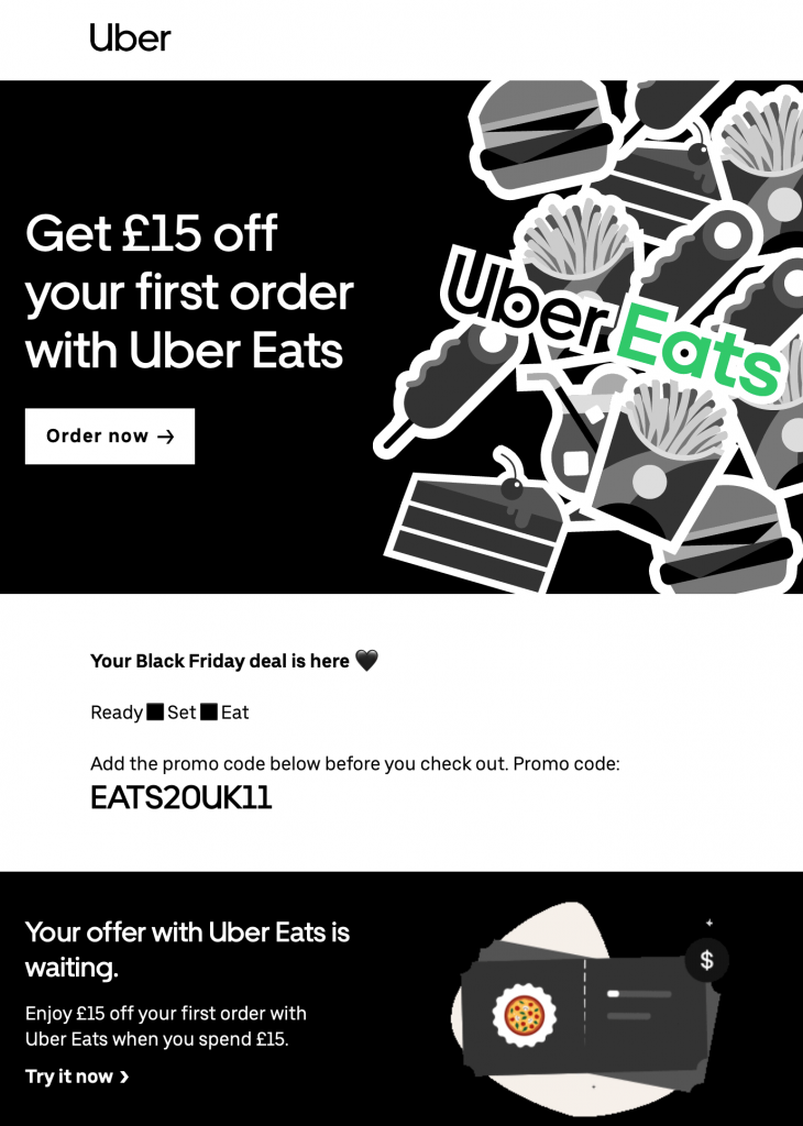Black Friday email campaign by Uber Eats