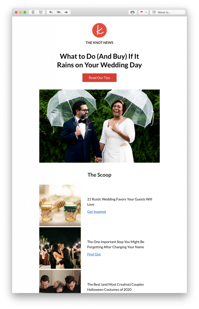 Content marketing newsletter by The Knot