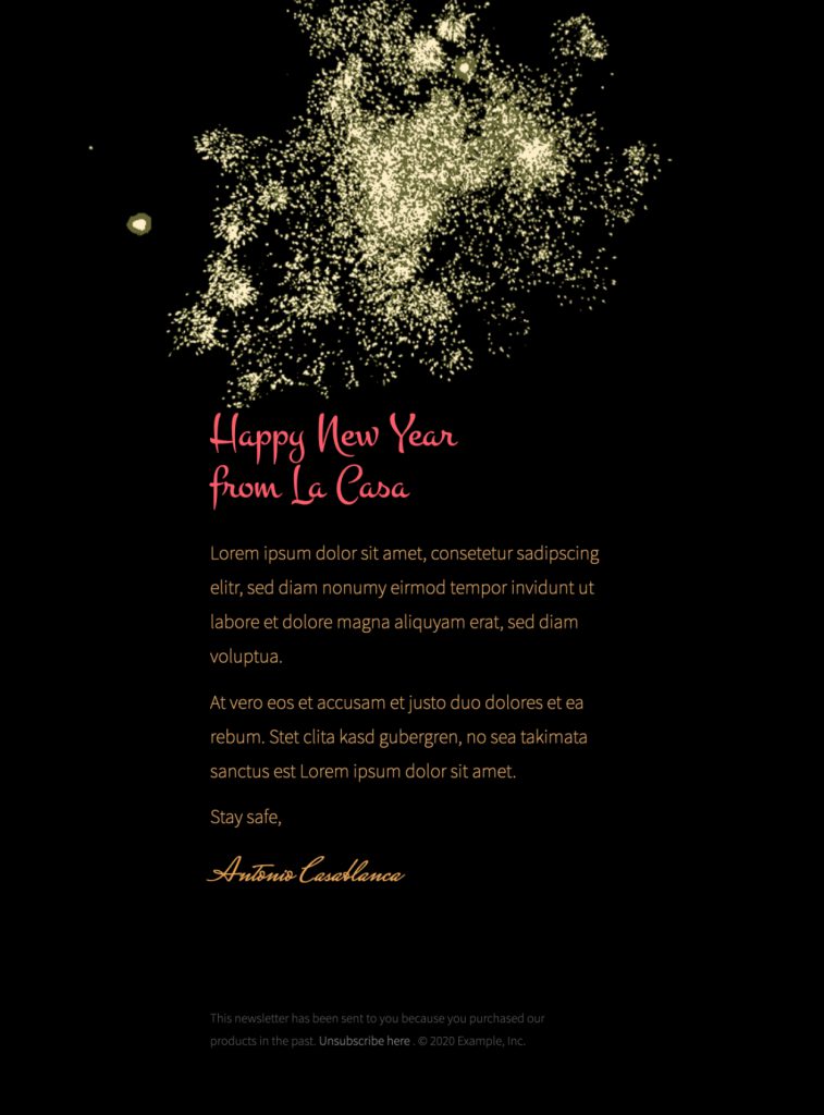 firework themed new year email design