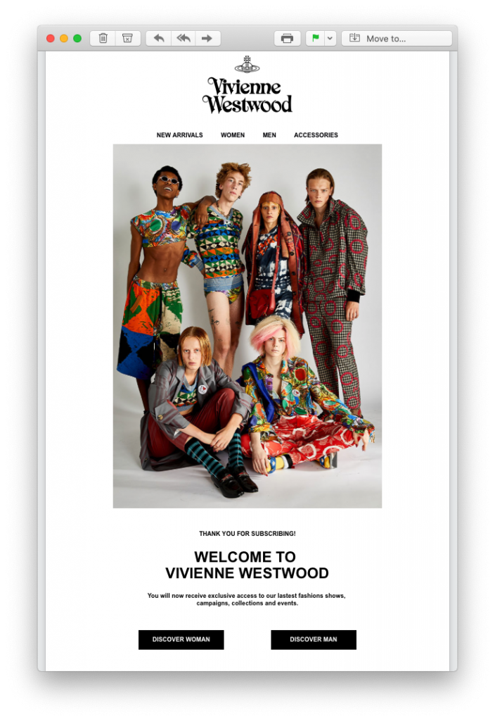 welcome email by Vivienne Westwood