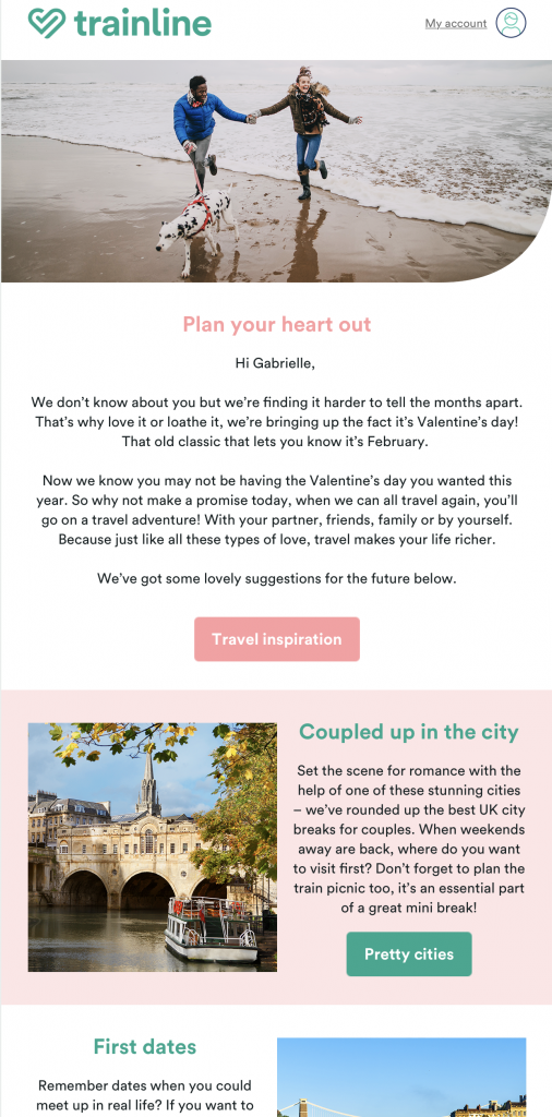 valentines day email campaign by trainline