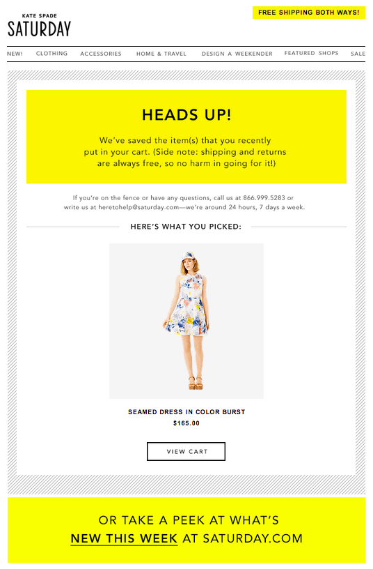 abandoned cart email by Kate Spade