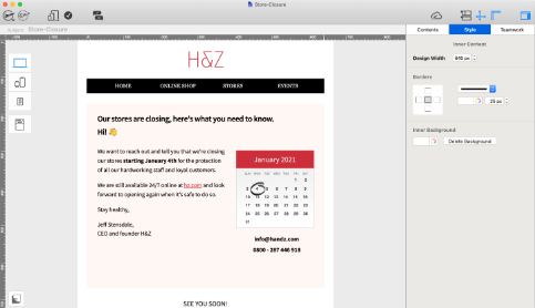 customer update email created in mail designer 365