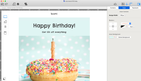 automated birthday email created in mail designer 365