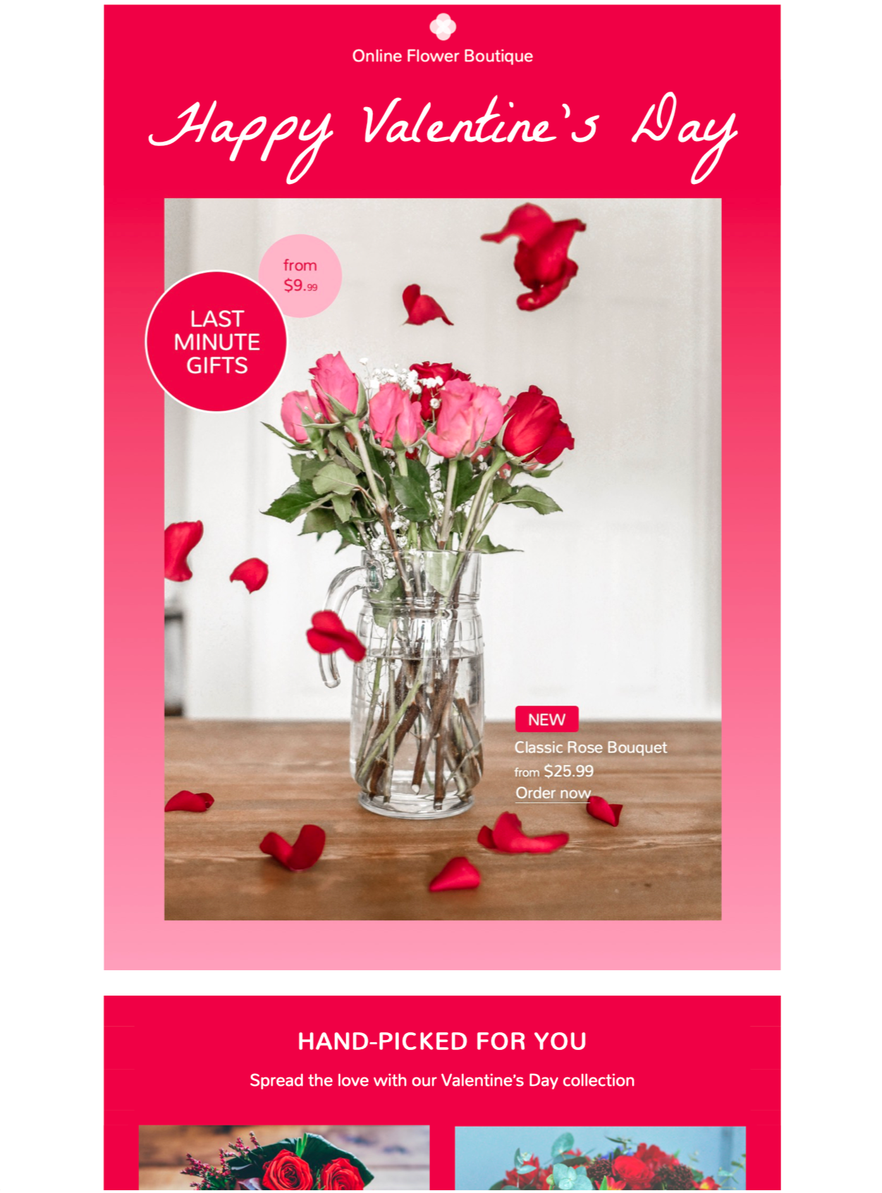 Valentine's Day Flowers html email template for a Valentine's Day sale