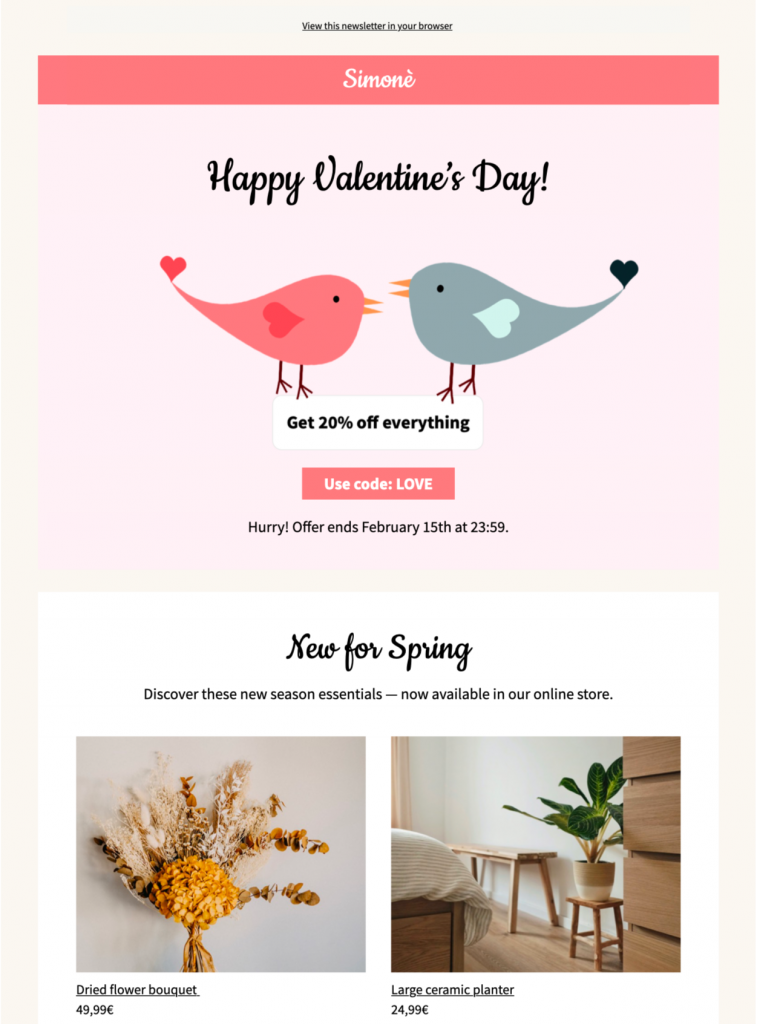 html email template for Valentine's Day