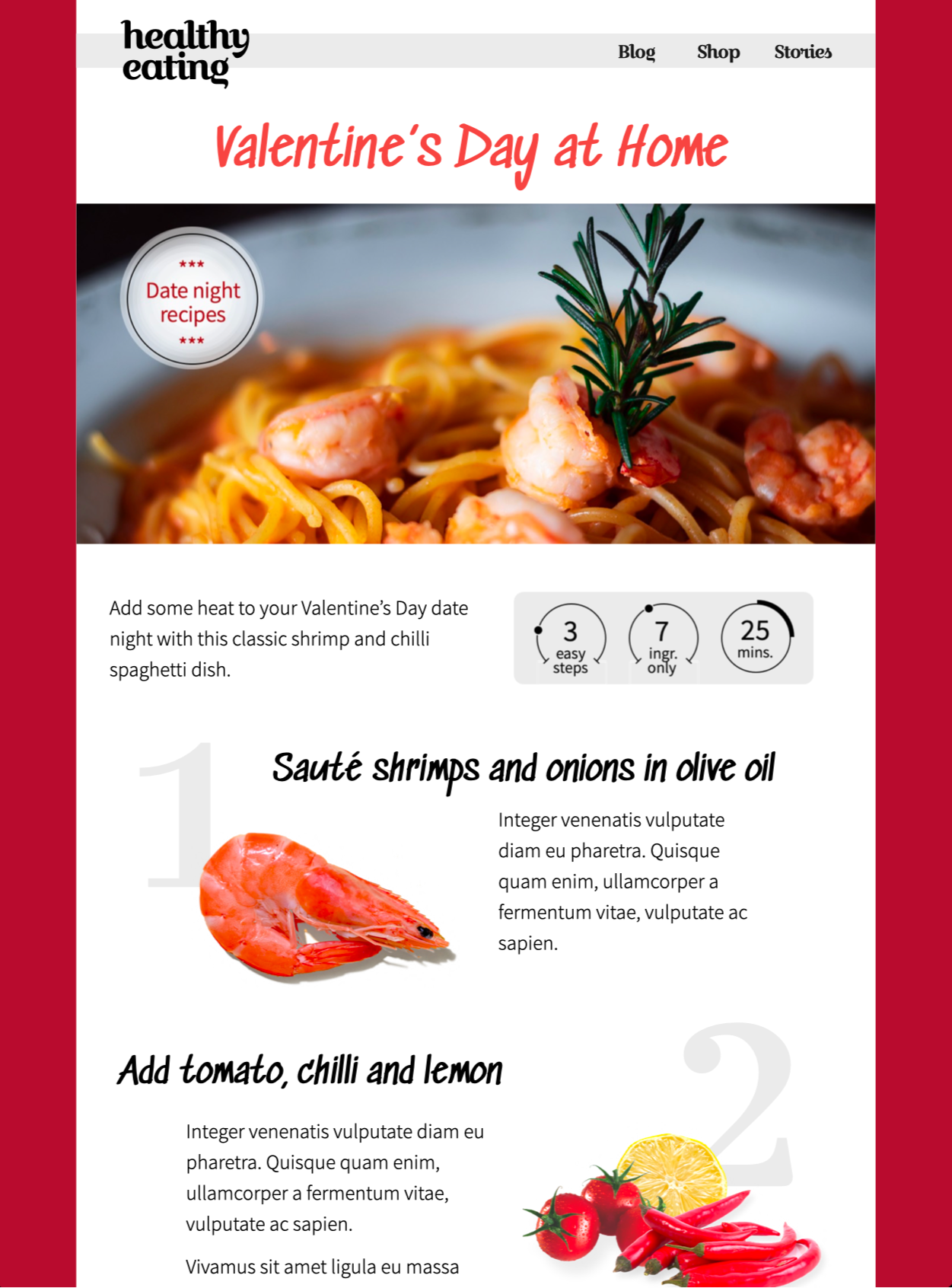 html email template for Valentine's Day recipes
