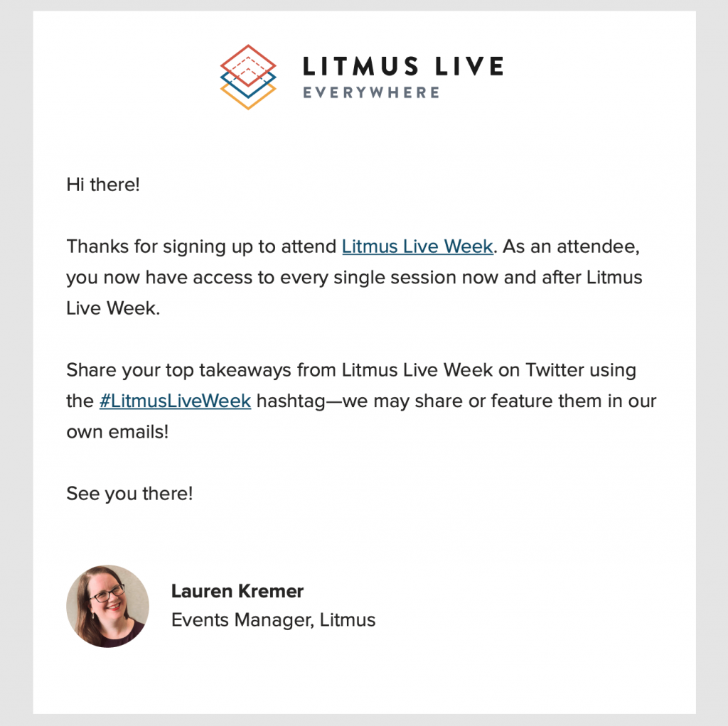 Litmus email promotion for an upcoming event