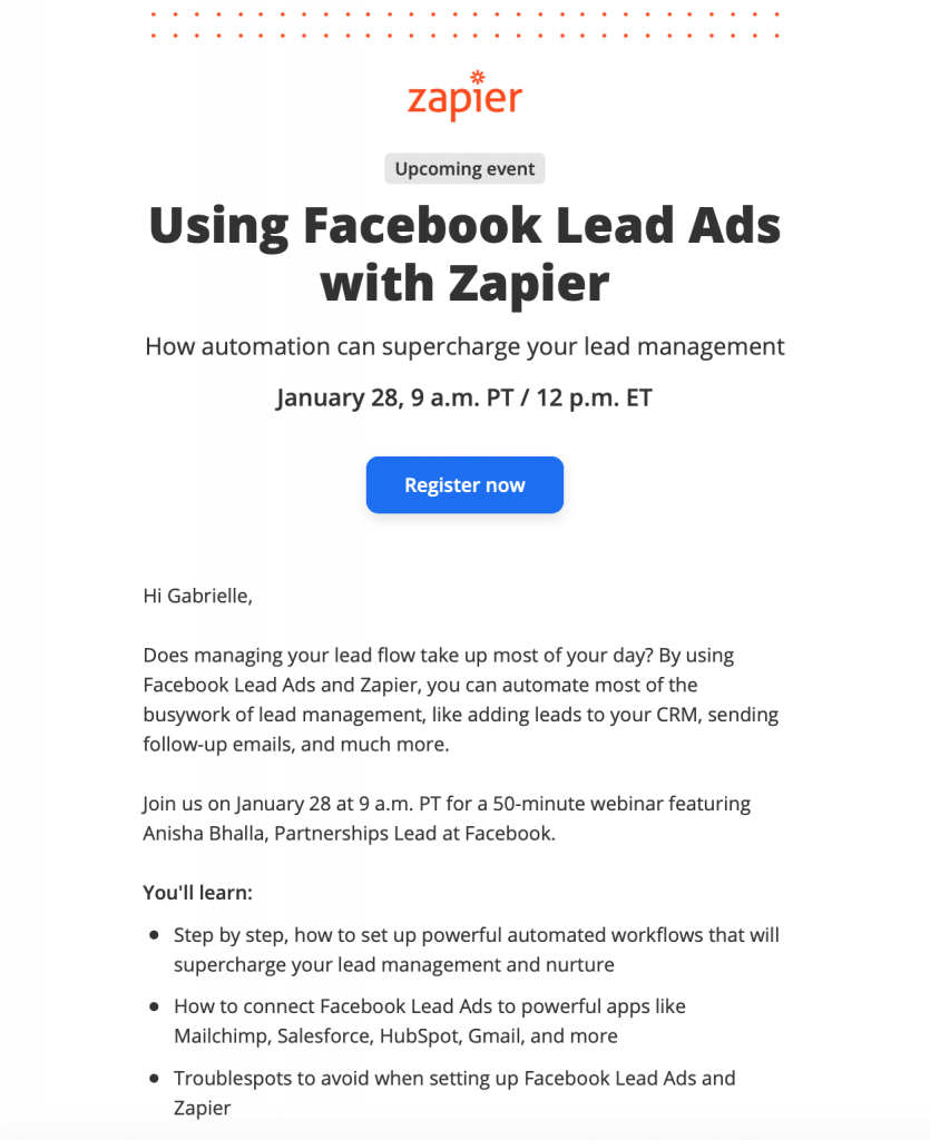 webinar promotion by Zapier