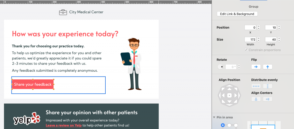 medical feedback email created in Mail Designer 365
