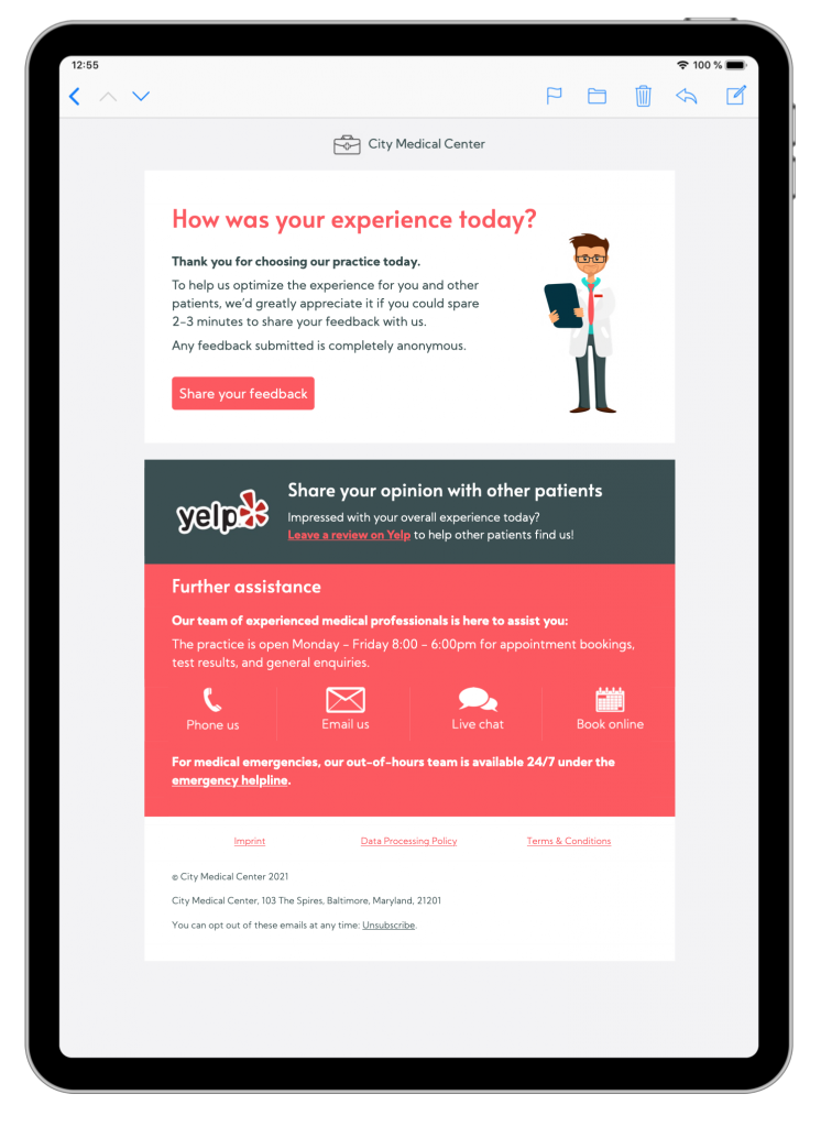 feedback email template in mail designer 365