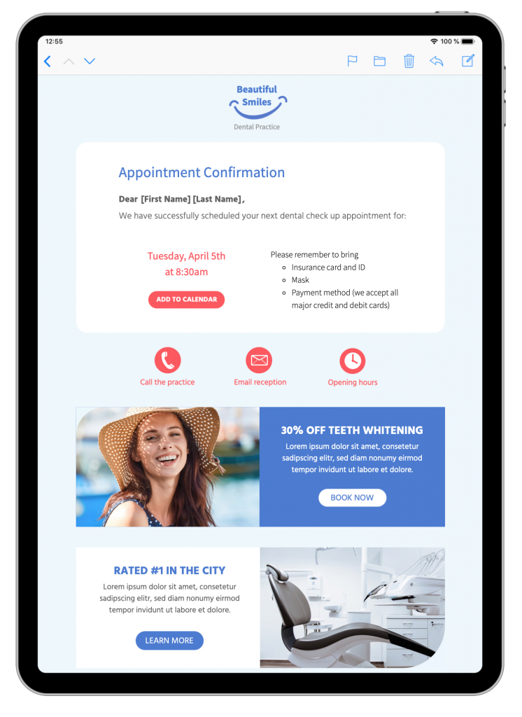 appointment booking email template in mail designer 365