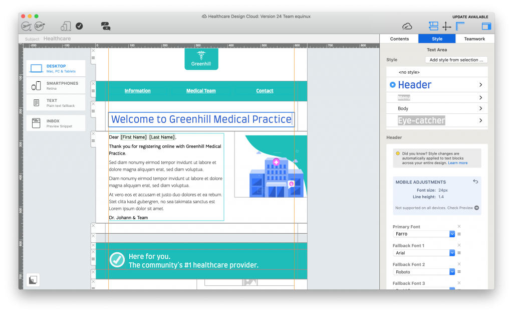 healthcare newsletter email design in mail designer 365