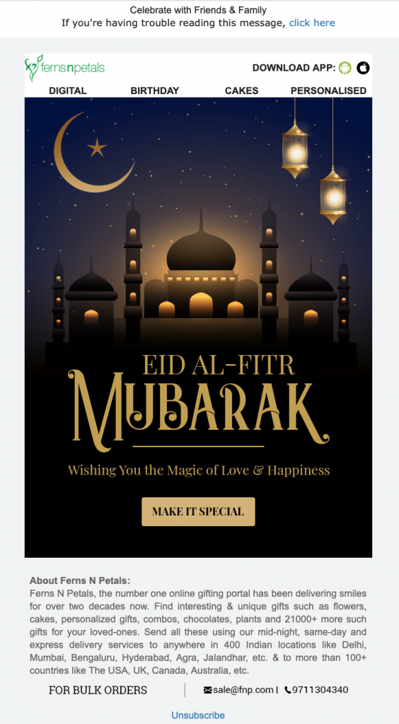 Eid Mubarak email template by ferns n petals