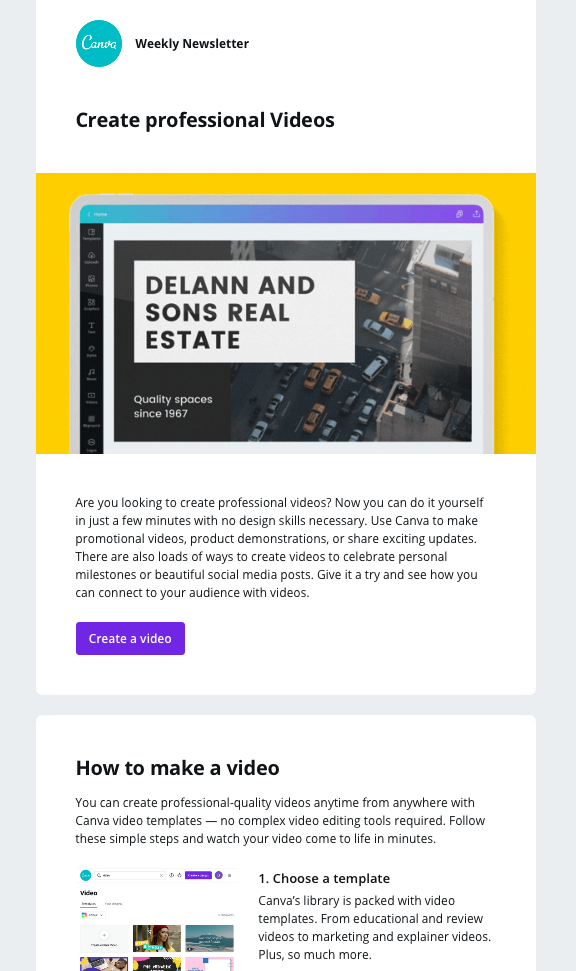 Tutorial email by Canva