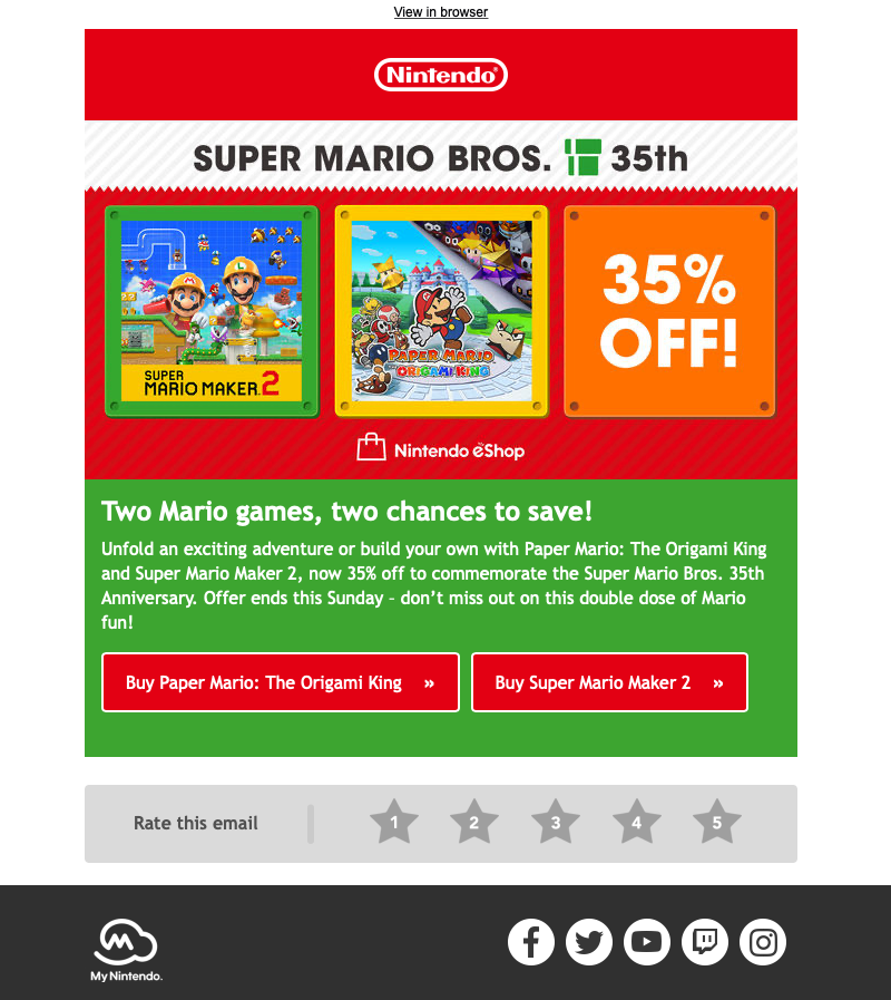 email promotion by Nintendo