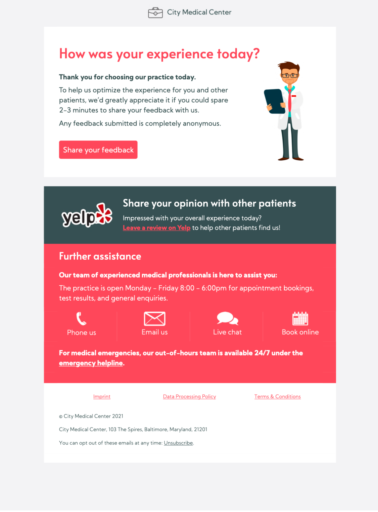 mail designer 365 html email template for sharing medical feedback