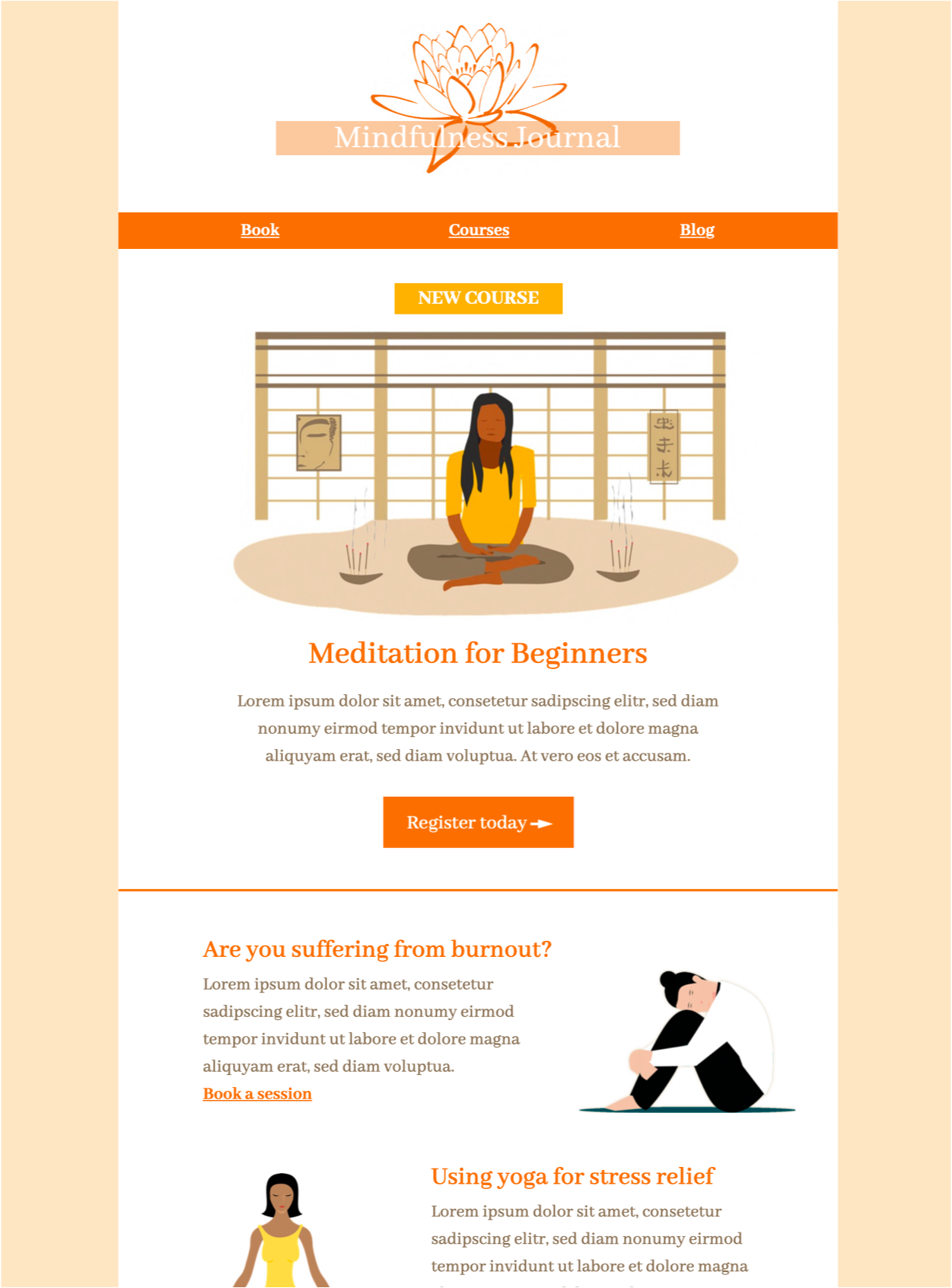 html email newsletter for mindfulness and mental health tips available in Mail Designer 365