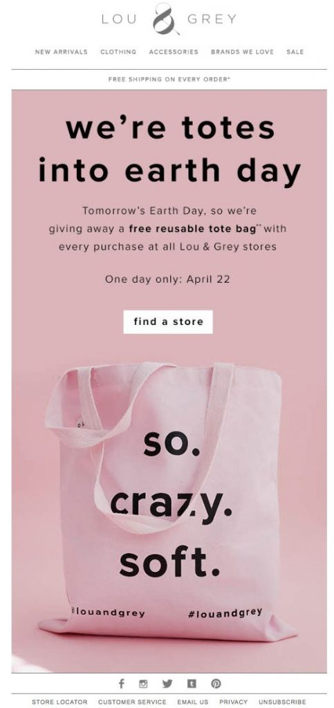 Earth Day email by Lou & Grey