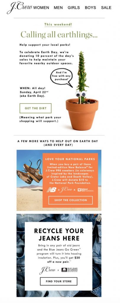 earth day email campaign by j crew