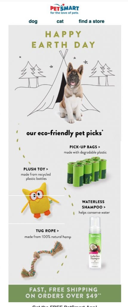 email campaign for Earth Day by Pet Smart