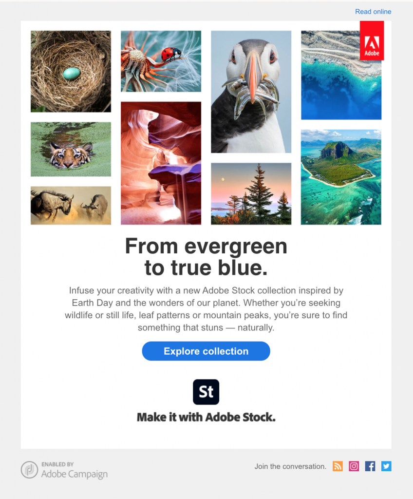 Earth Day email campaign by Adobe