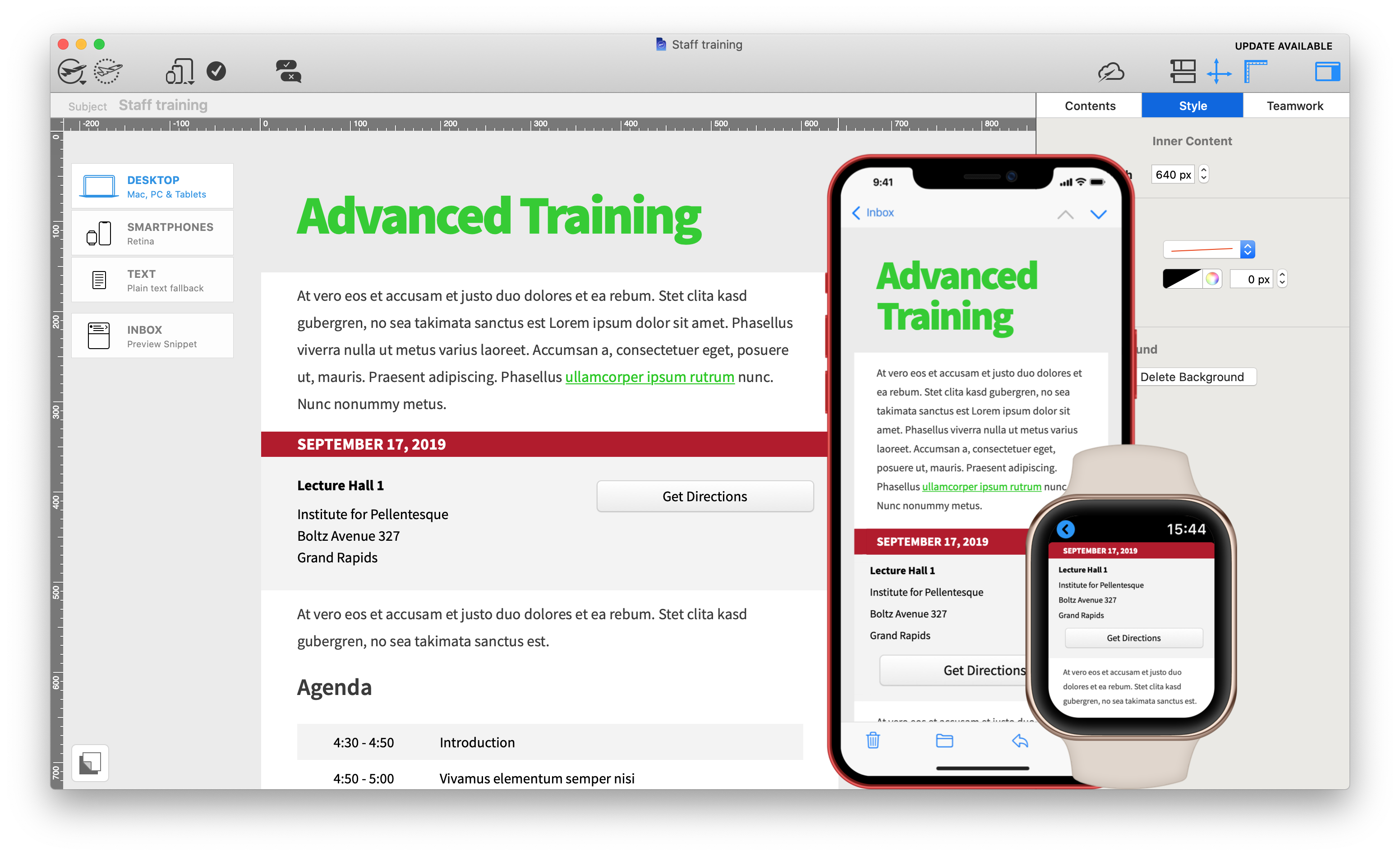 staff training email template - available in mail designer 365