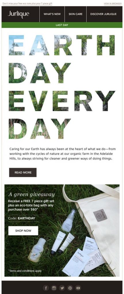 Earth Day email campaign by Jurlique